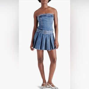 Steve Madden Rowe Strapless Pleated Denim‎ Mini Dress